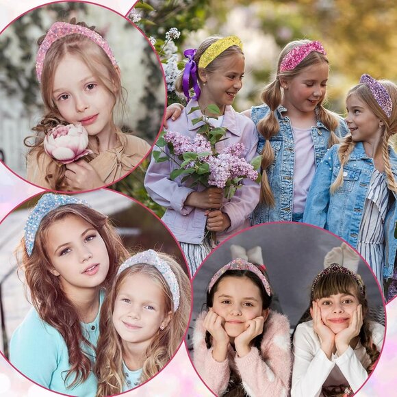 Sequin Knotted Headband Girls Women's Sparkly Iridescent Hair Accessory - Picture 5 of 6